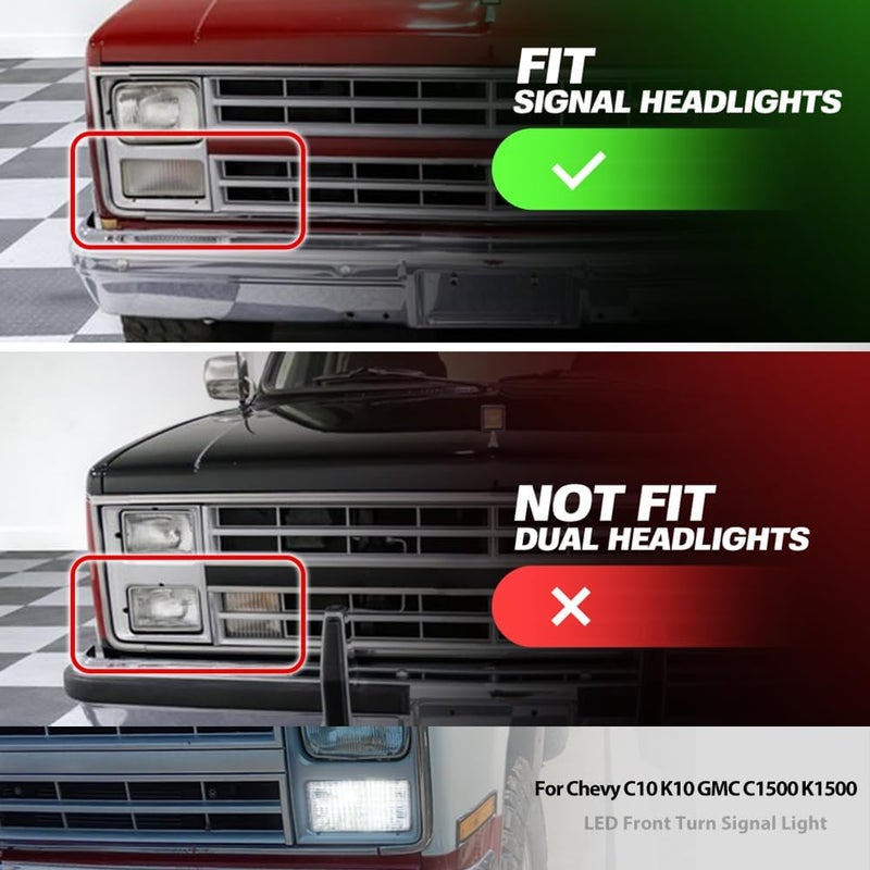 Mingrui test OEM Front Turn Signal Lights for 83-86 Chevy C/K C10 C20 C30 K10 K20 K30 GMC C1500 K1500 Amber Bumper Signal & White Parking Light Corner Marker OEM# 915908 GM2520122 Clear Lens With 2Pcs Led Bulbs - Image 4